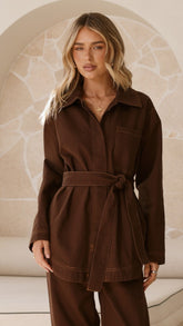 Amy Long Sleeve Top - Chocolate Denim