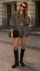 Arli Shorts - Black/Beige Plaid