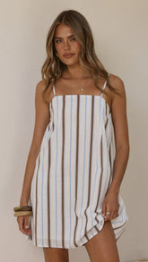 Bethani Mini Dress - Choc/Blue Stripe