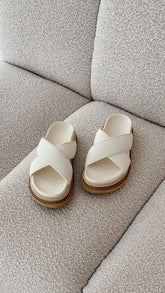 Aysha Slides - Cream Linen