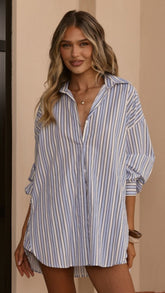 Arli Button Up Shirt - Blue/White Stripe