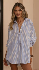 Arli Button Up Shirt - Blue/White Stripe