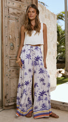 Avery Wide Leg Pants - Blue Palm