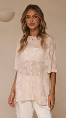 Arlo Oversized Sequin Top - Beige Floral