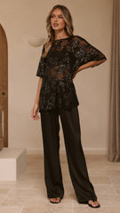 Arlo Oversized Sequin Top - Black Floral
