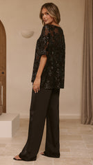 Arlo Oversized Sequin Top - Black Floral