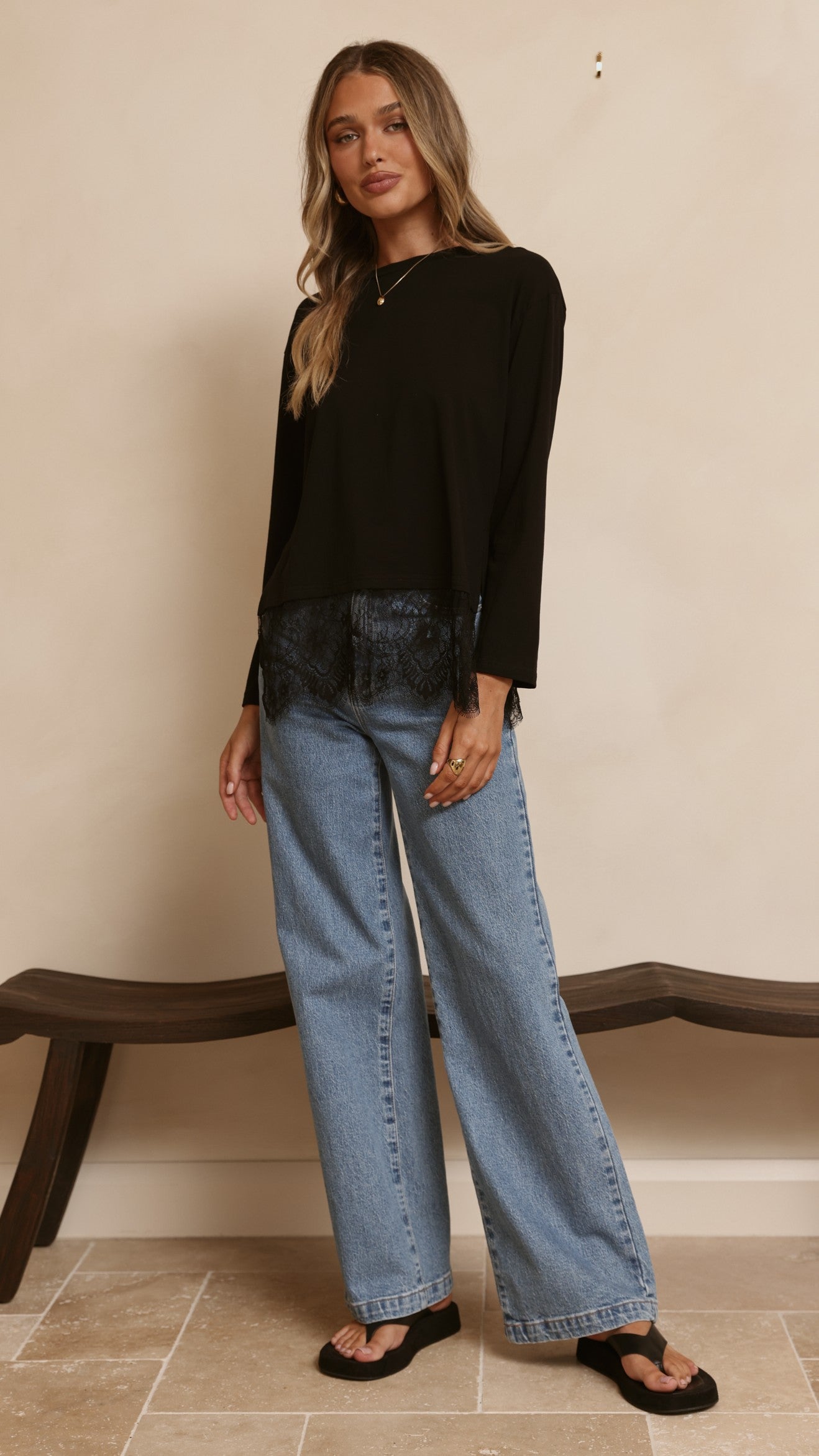 Alina Lace Trim Top - Black