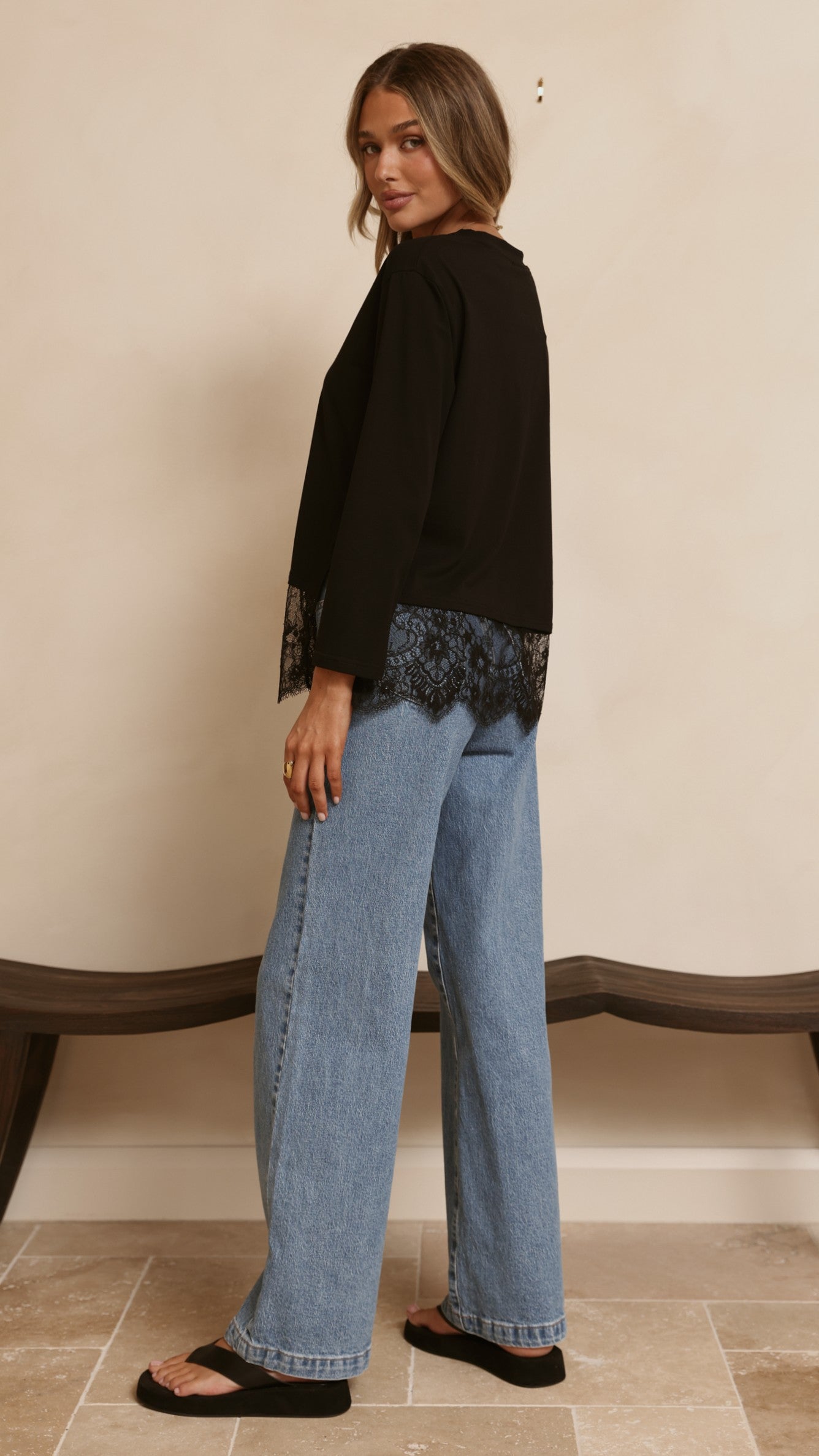 Alina Lace Trim Top - Black