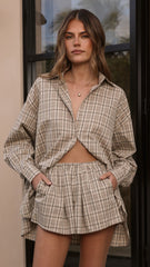 Arli Button Up Shirt - Beige/Brown Plaid