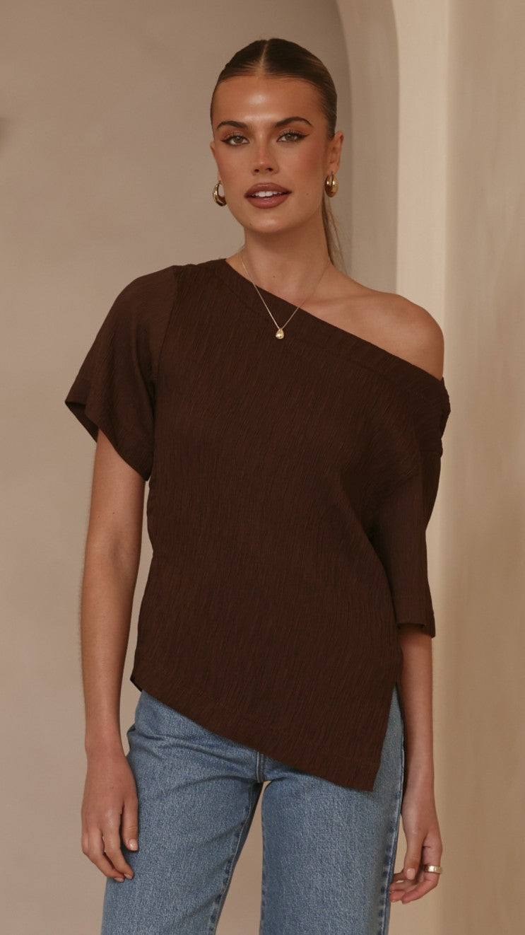 Aziel Off Shoulder Tee - Chocolate