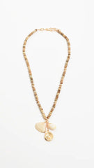 Beaded Cluster Drop Necklace - Camel/White