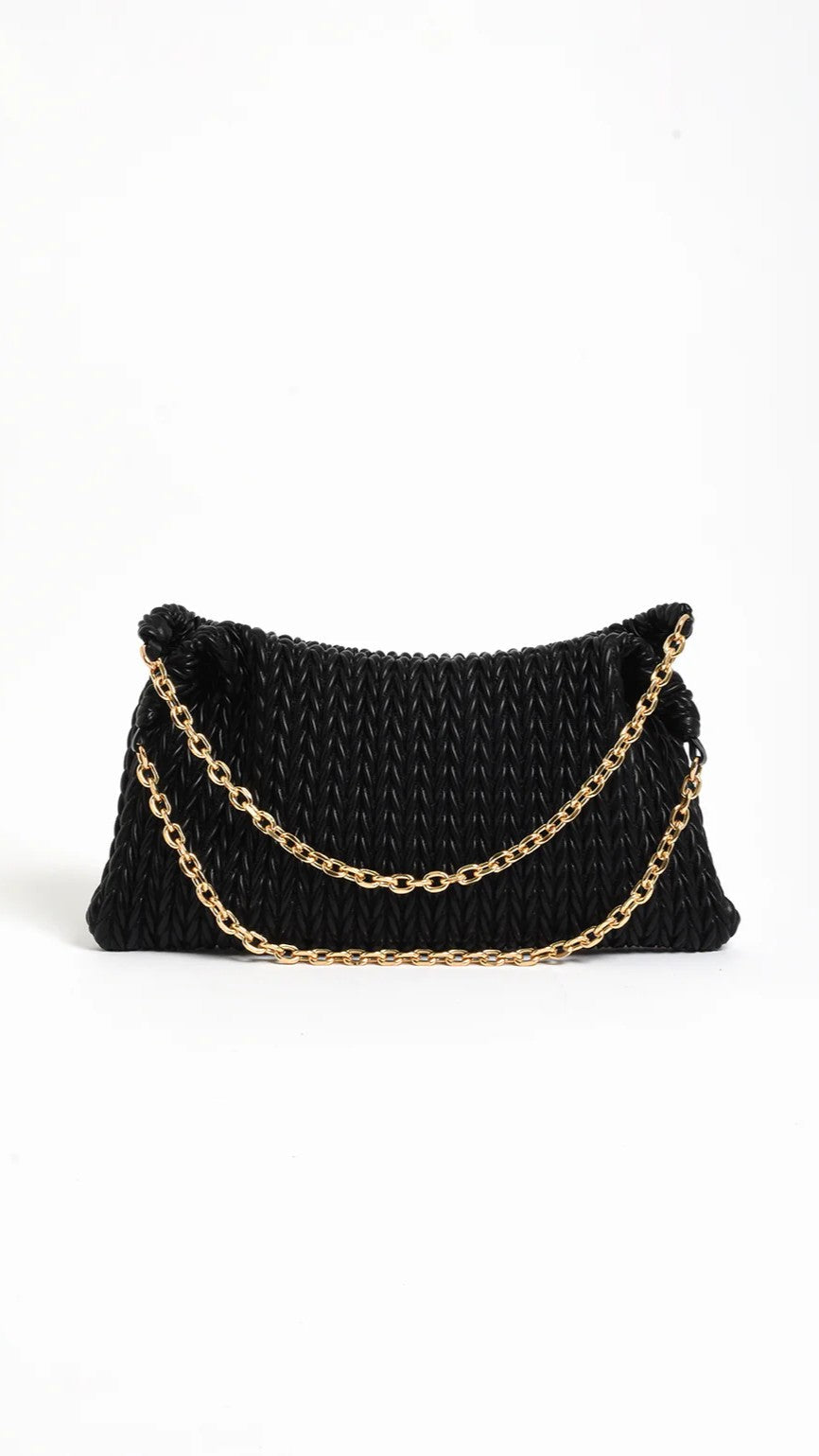 Arrow Weave Shoulder Bag - Black