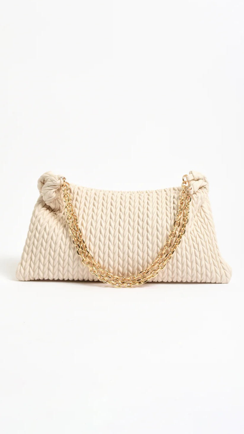 Arrow Weave Shoulder Bag - Stone