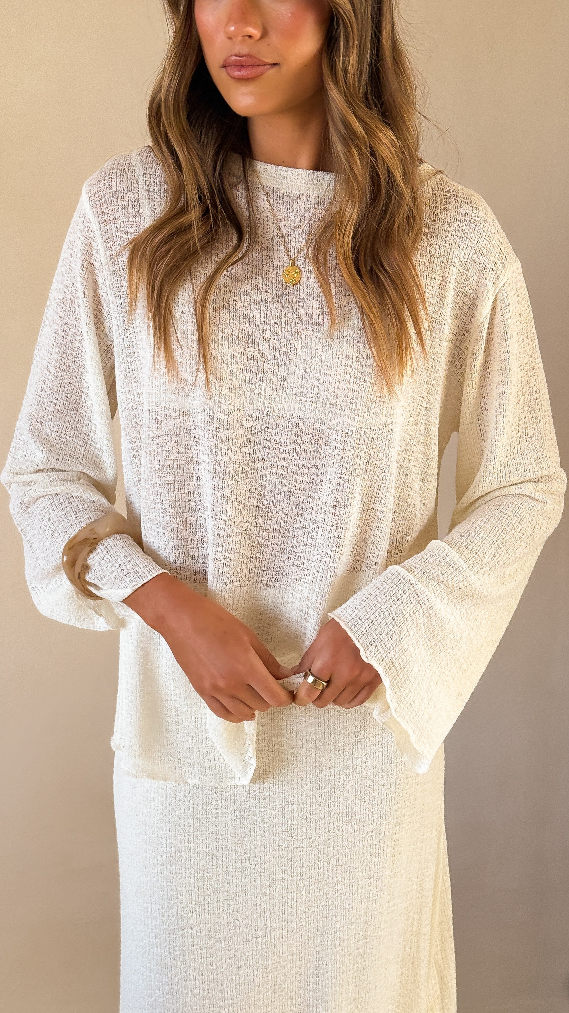 Bayley Knit Top and Skirt Set - Cream