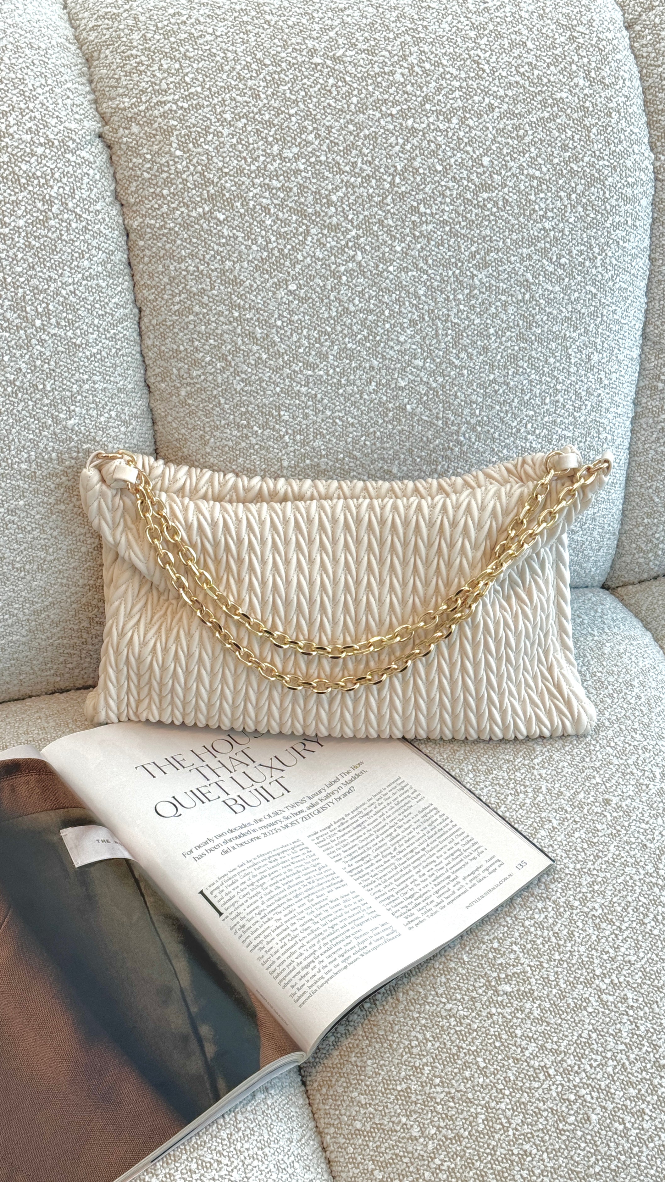 Arrow Weave Shoulder Bag - Stone