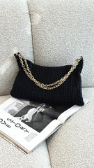 Arrow Weave Shoulder Bag - Black